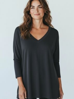 J.Jill Wearever Collection V-Neck Long Sleeve Tunic Top - Black